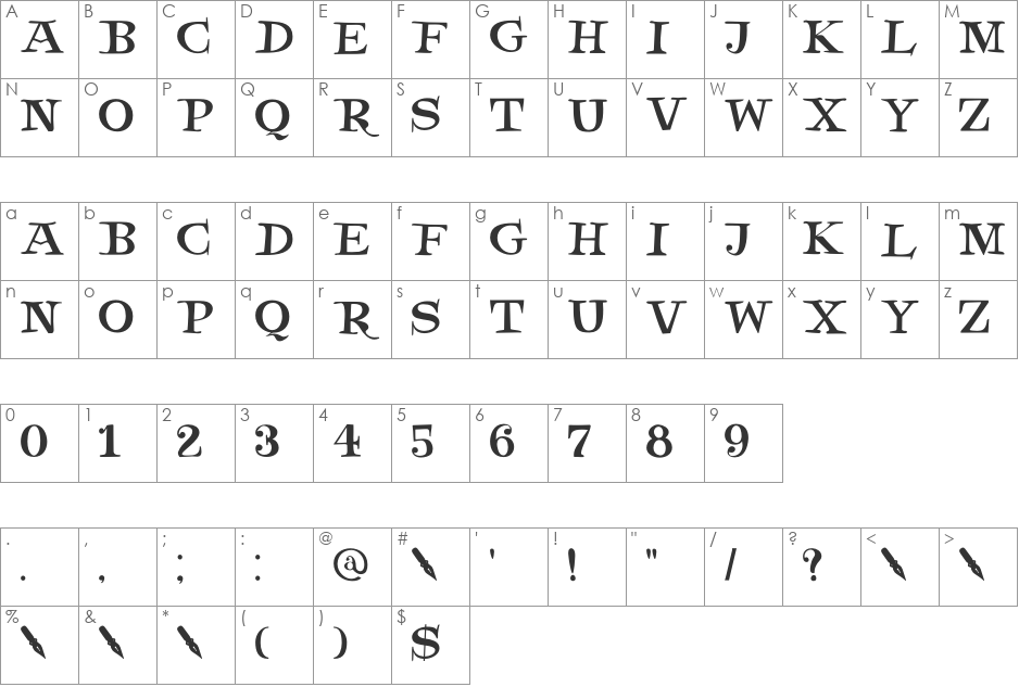 DK Notaris font character map preview