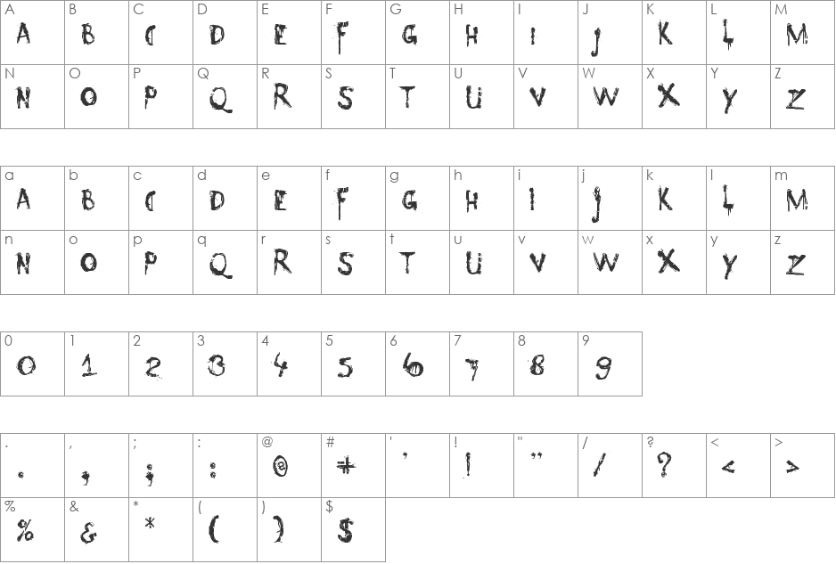 DK Nyctophobia font character map preview