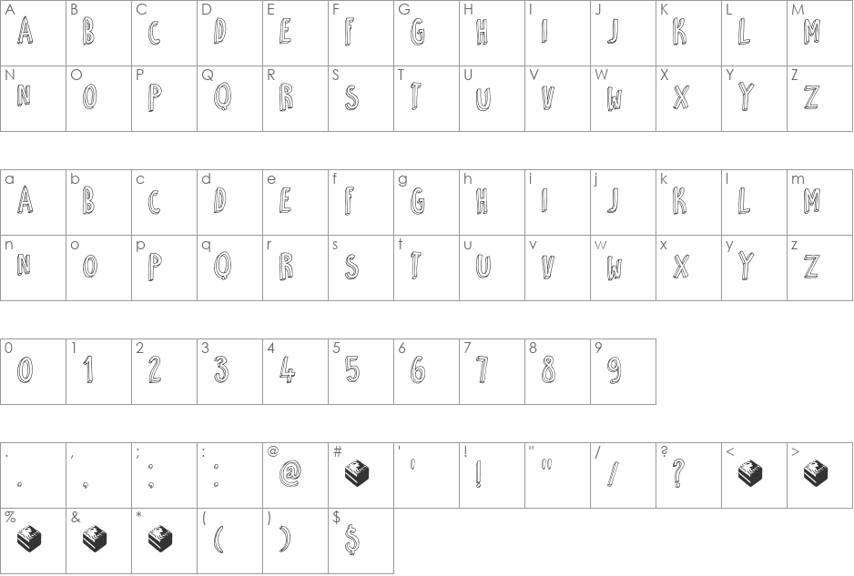 DK Petit Four font character map preview