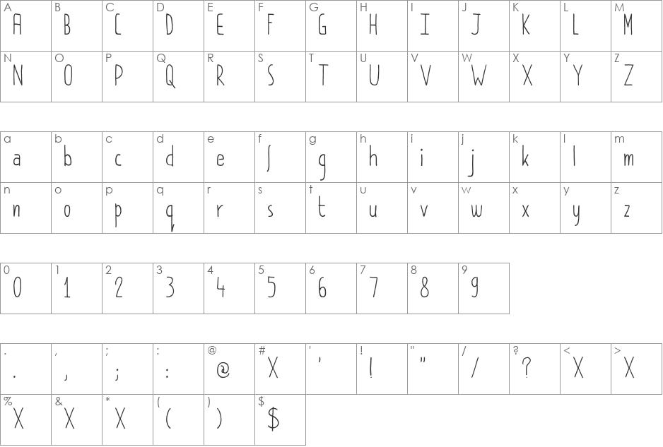 DK Pimpernel font character map preview