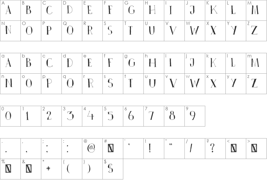 DK Pinkus font character map preview