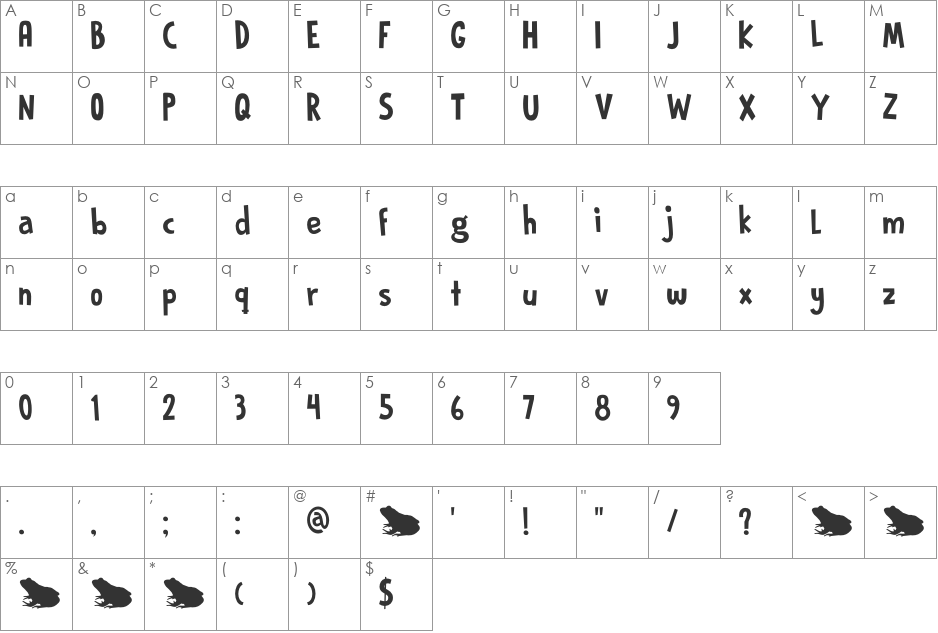 DK Prince Frog font character map preview