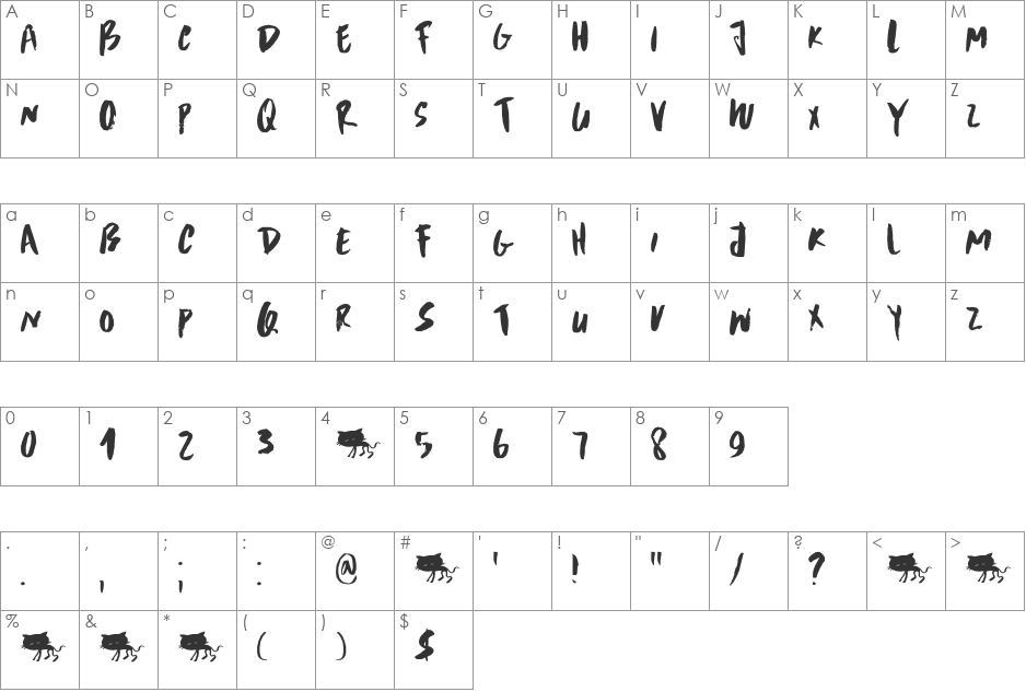 DK Scrawny Cat font character map preview