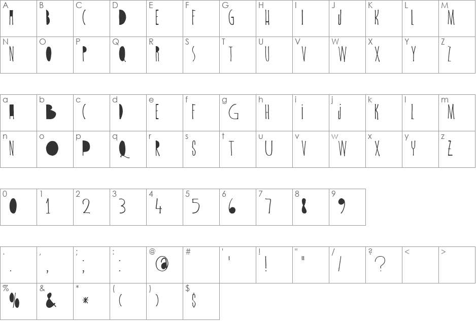 DK Spiderlegs font character map preview