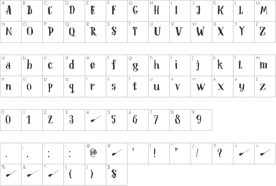 DK Toverheks font character map preview