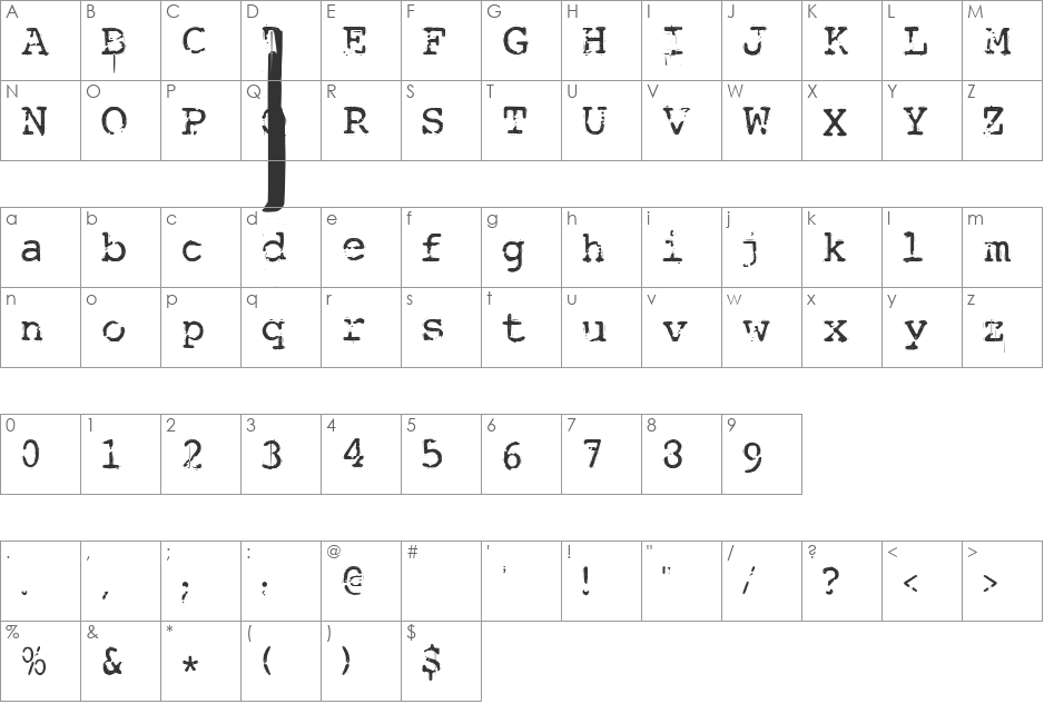 DK Trashtype font character map preview