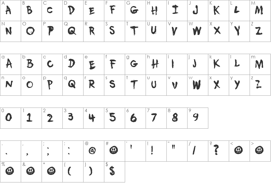 DK Umbilical Noose font character map preview