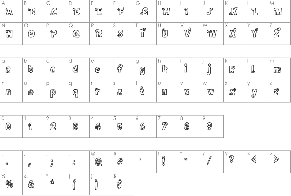 Alphasnail font character map preview