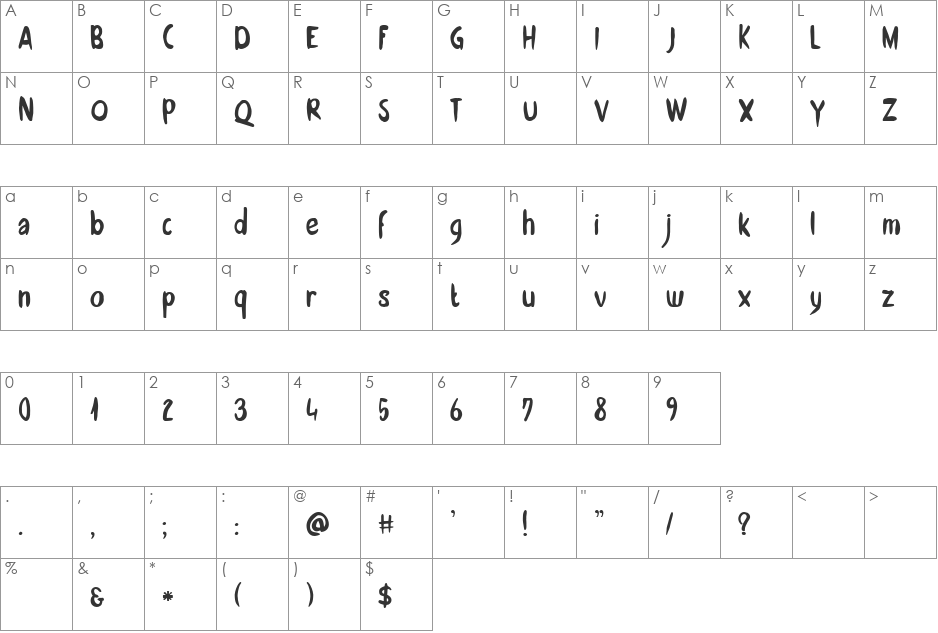 DK Zonnig font character map preview