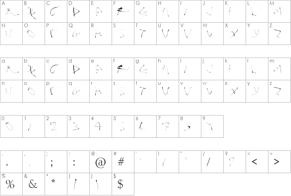 Alphasplat font character map preview