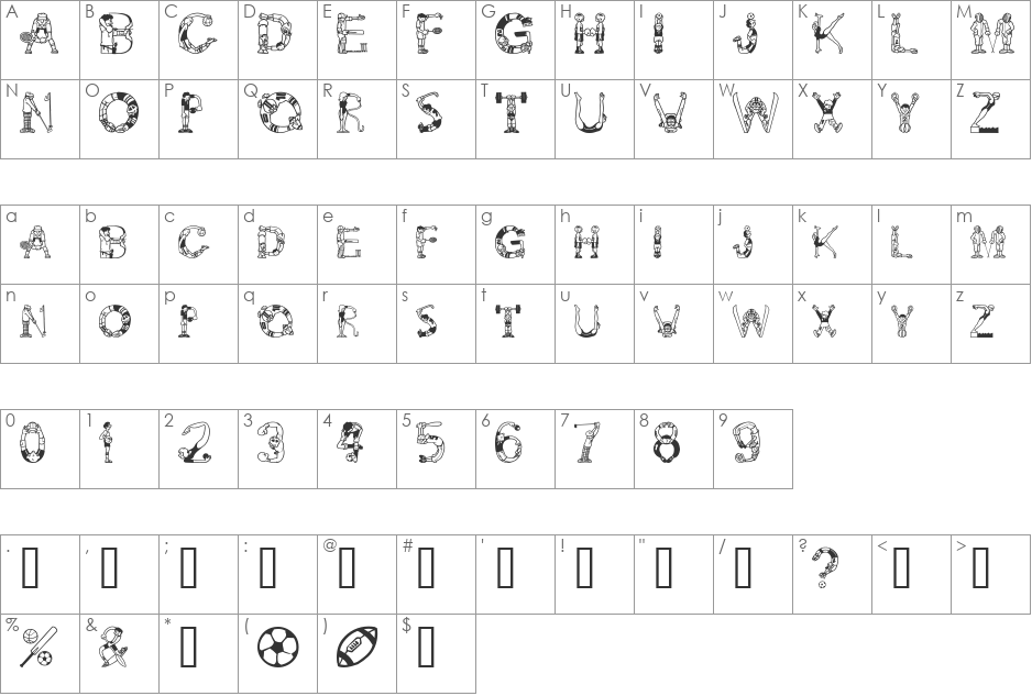 AlphaSports font character map preview