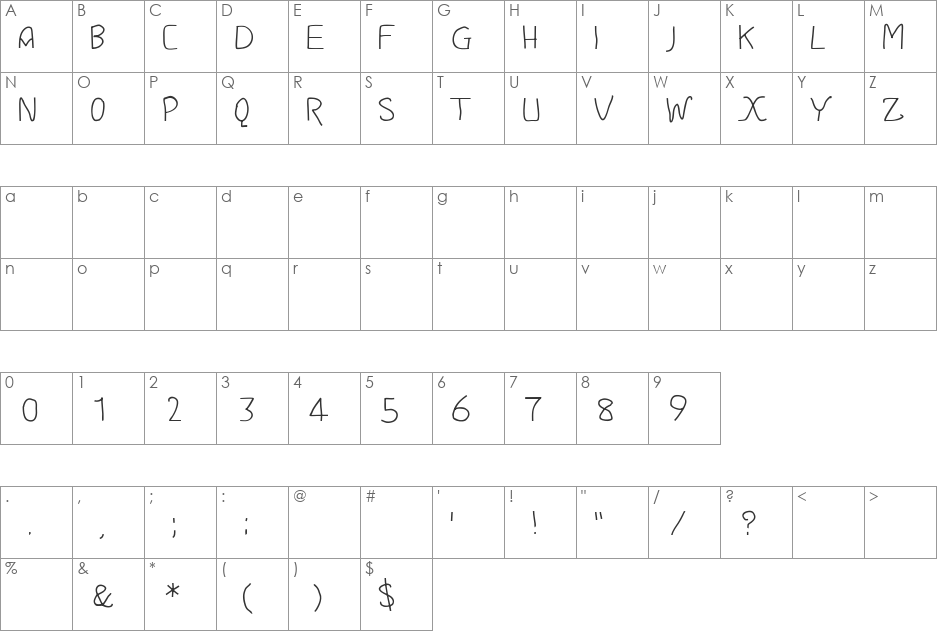 DMF Handatme font character map preview