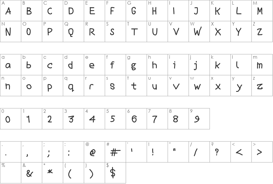 DMF Handwriter font character map preview