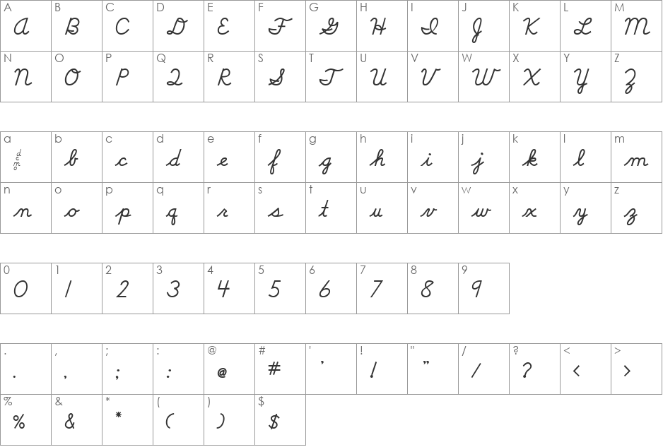 DMOBCursive font character map preview