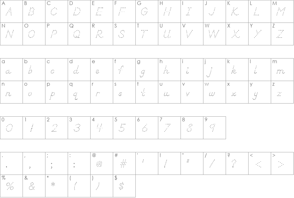 DN Manuscript Dots font character map preview
