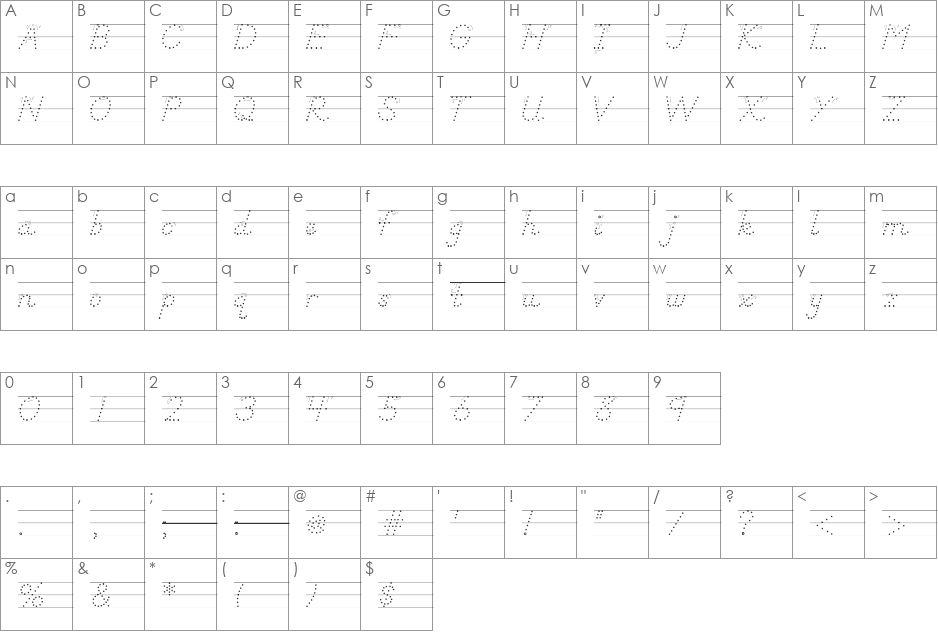 DN Manuscript Dots Arr Rules font character map preview