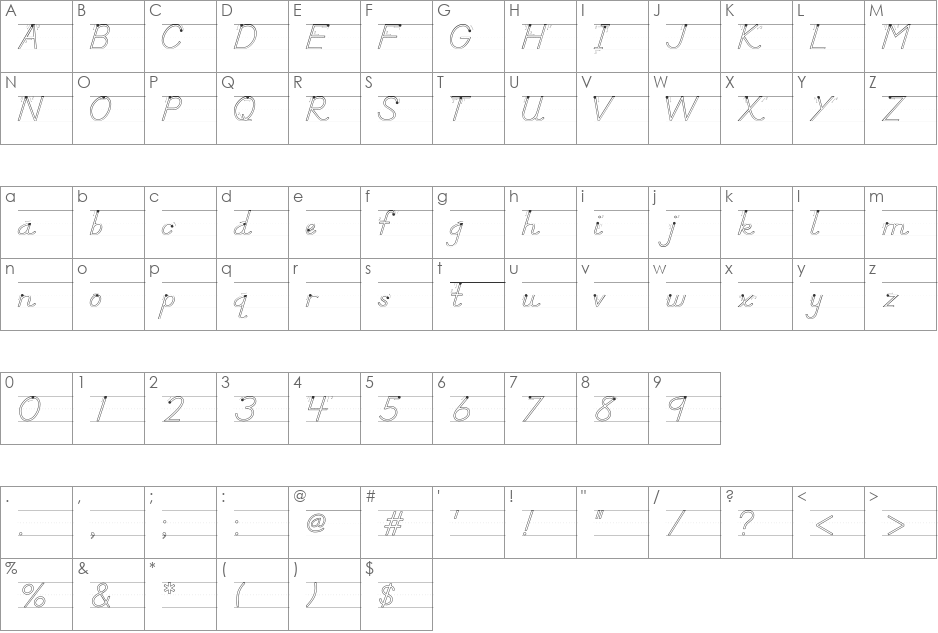 DN Manuscript Out Arr Rules font character map preview