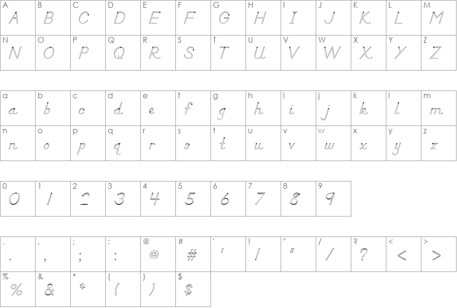 DN Manuscript Outlines font character map preview