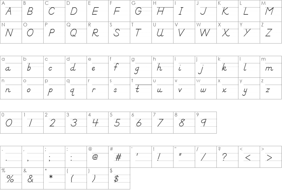 DN Manuscript with Rules font character map preview