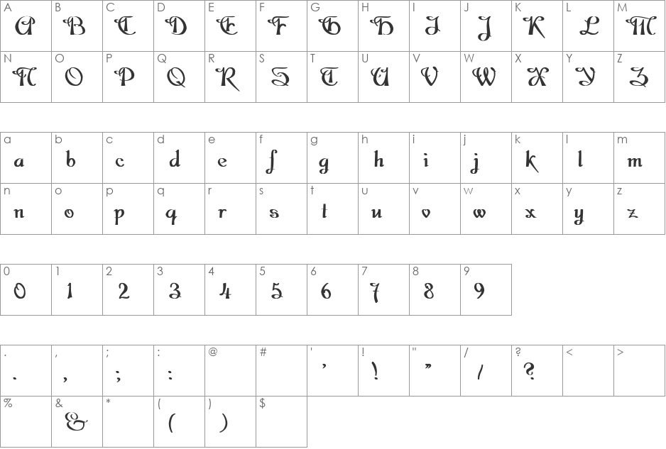 Dobkin Bold Lefty font character map preview