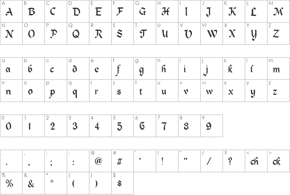 Alpine font character map preview