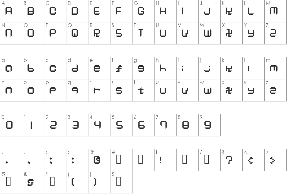 Dodgem font character map preview
