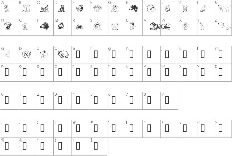 DoggArt font character map preview