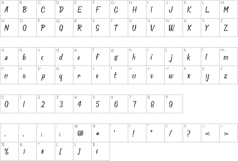 Doggie Bag Script font character map preview