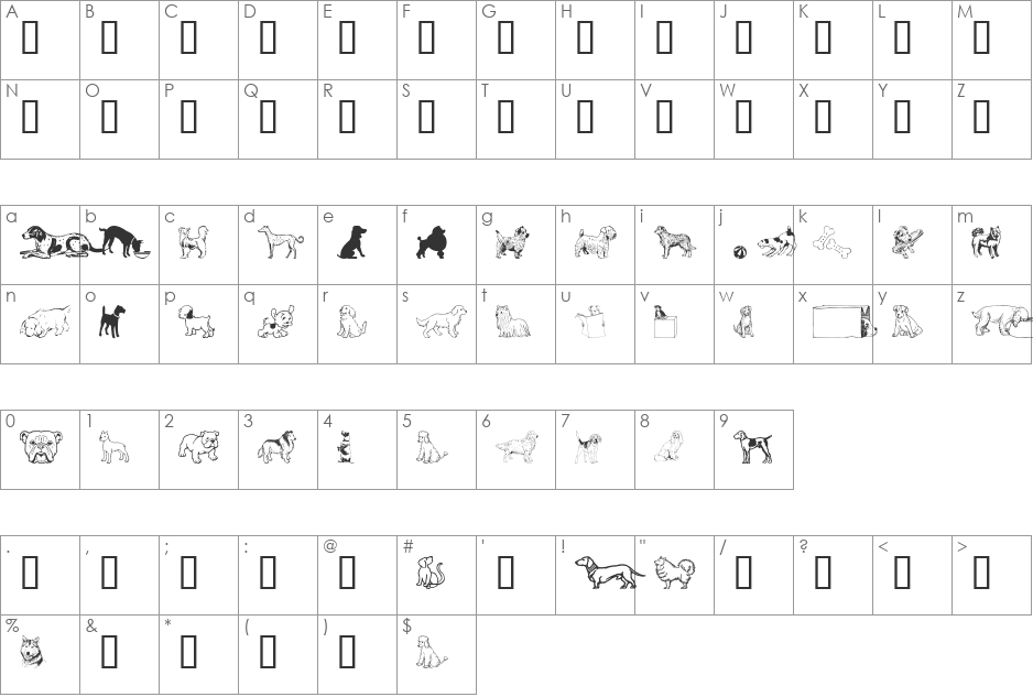 Doggy Bag font character map preview