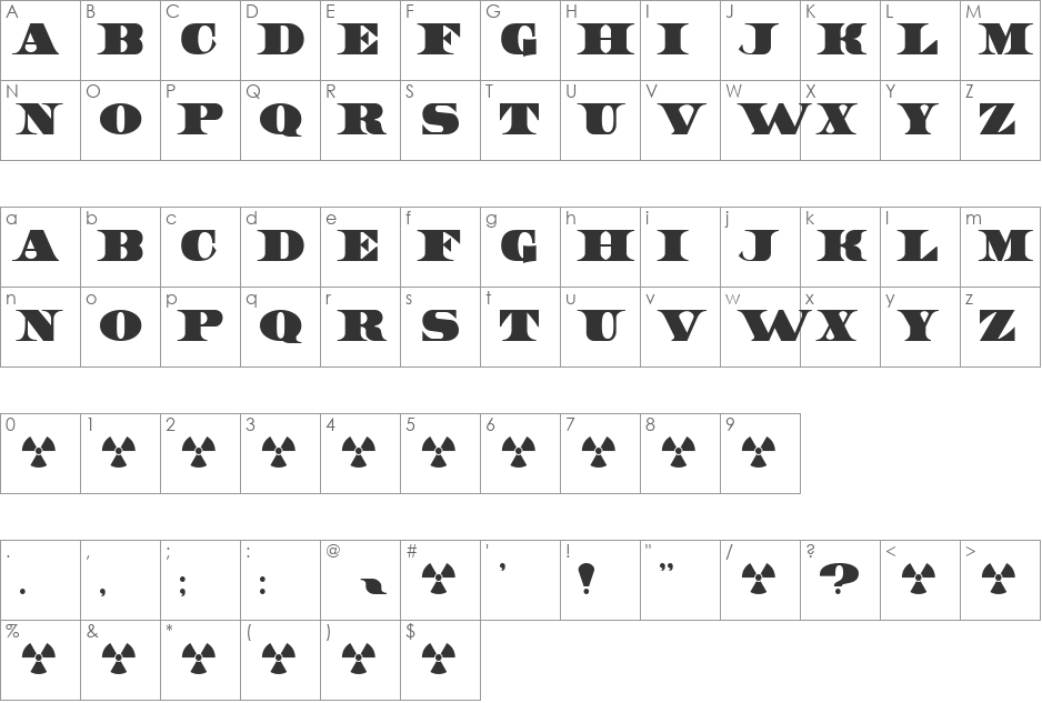 Dollar font character map preview