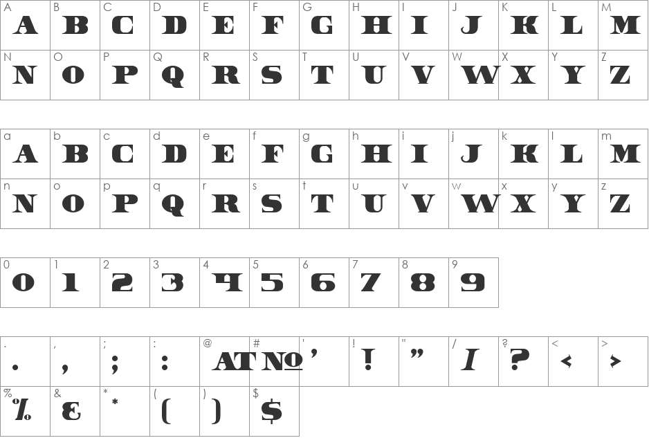 Dollar Bill font character map preview