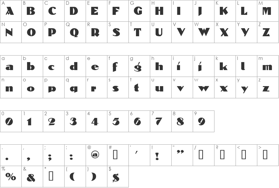 Dolmen font character map preview