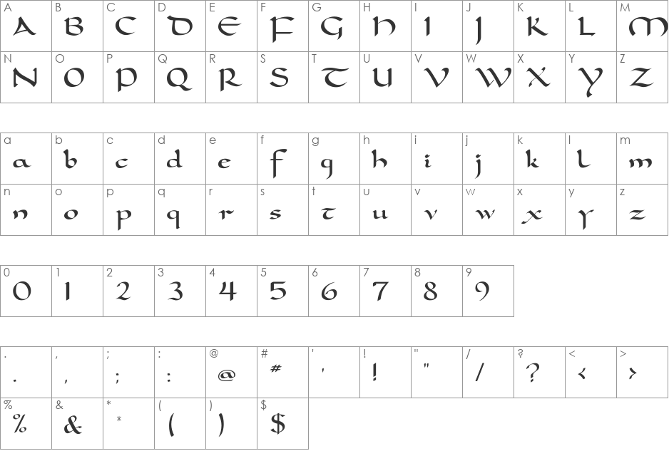 Dolmen font character map preview