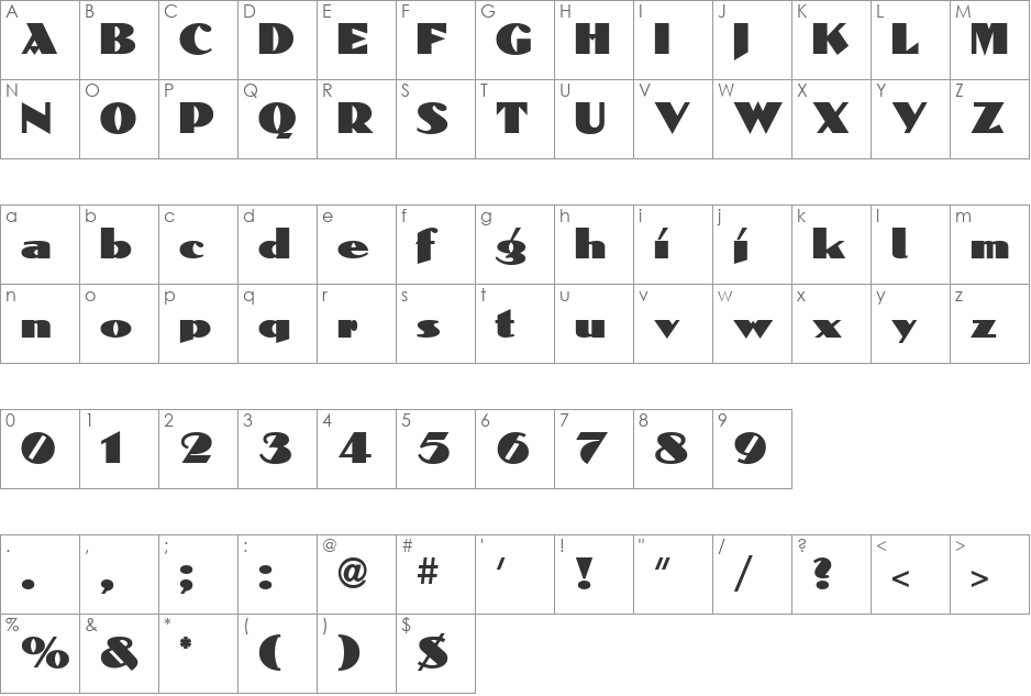 Dolmen ICG font character map preview