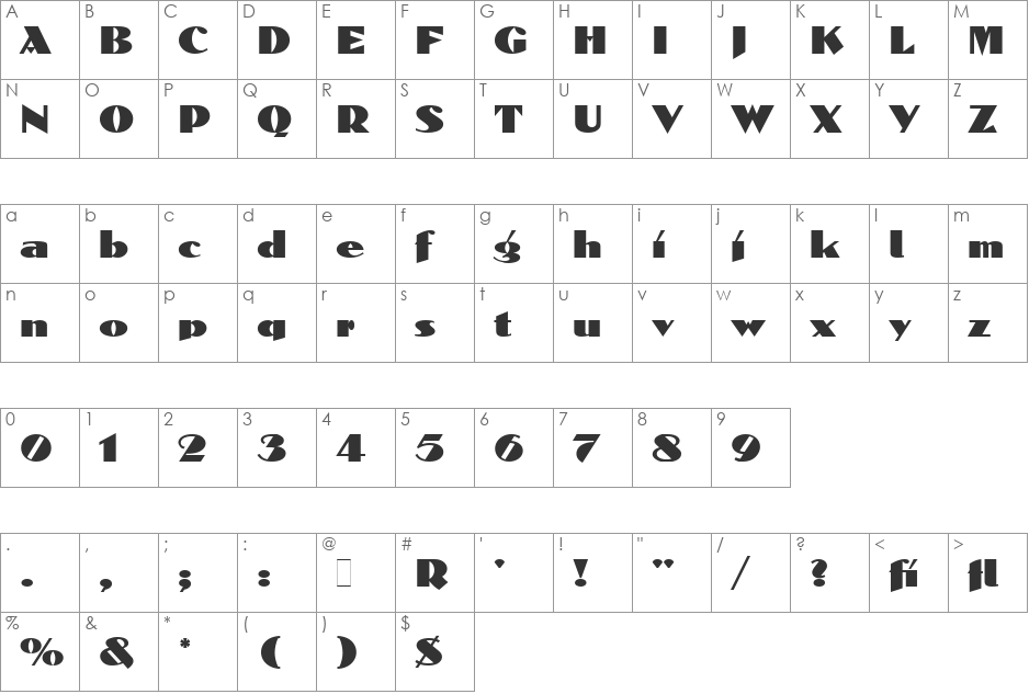 Dolmen LET font character map preview