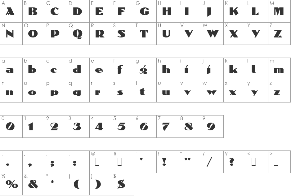 Dolmen LET font character map preview
