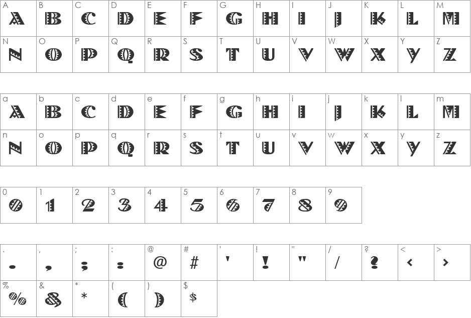DolmenDecorated font character map preview