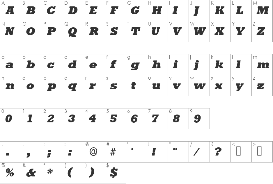 DolmenDisplaySSi font character map preview
