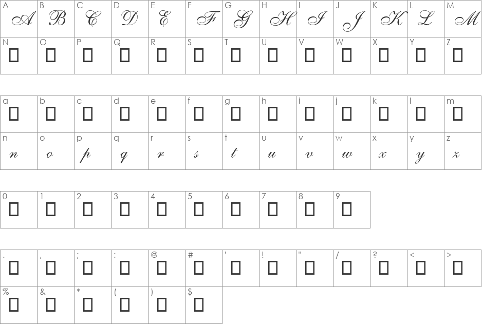ALS Script (Tri1 font character map preview