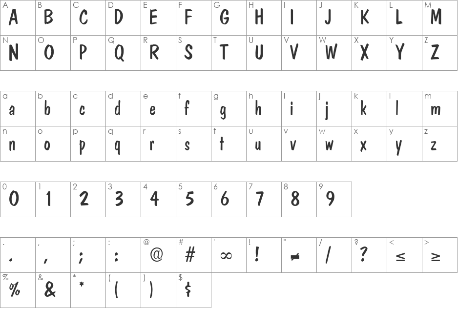 DomCasual DB font character map preview