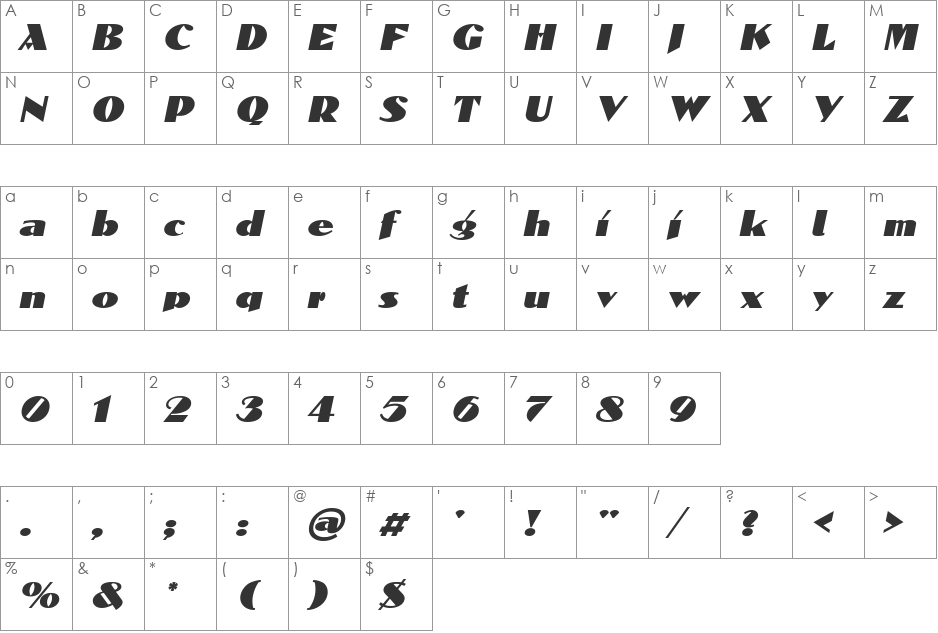 Domenic font character map preview