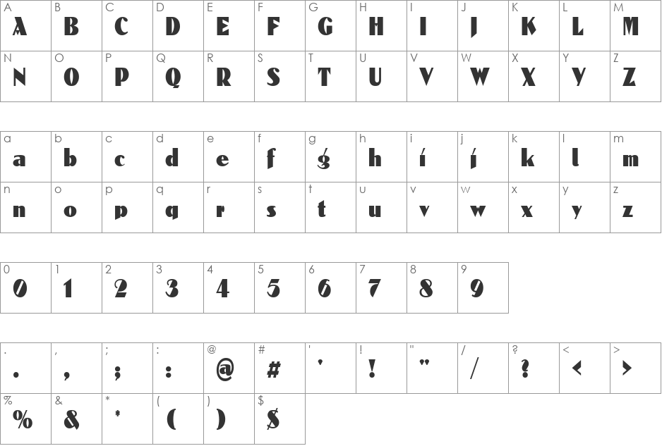 DomenicCondensed font character map preview