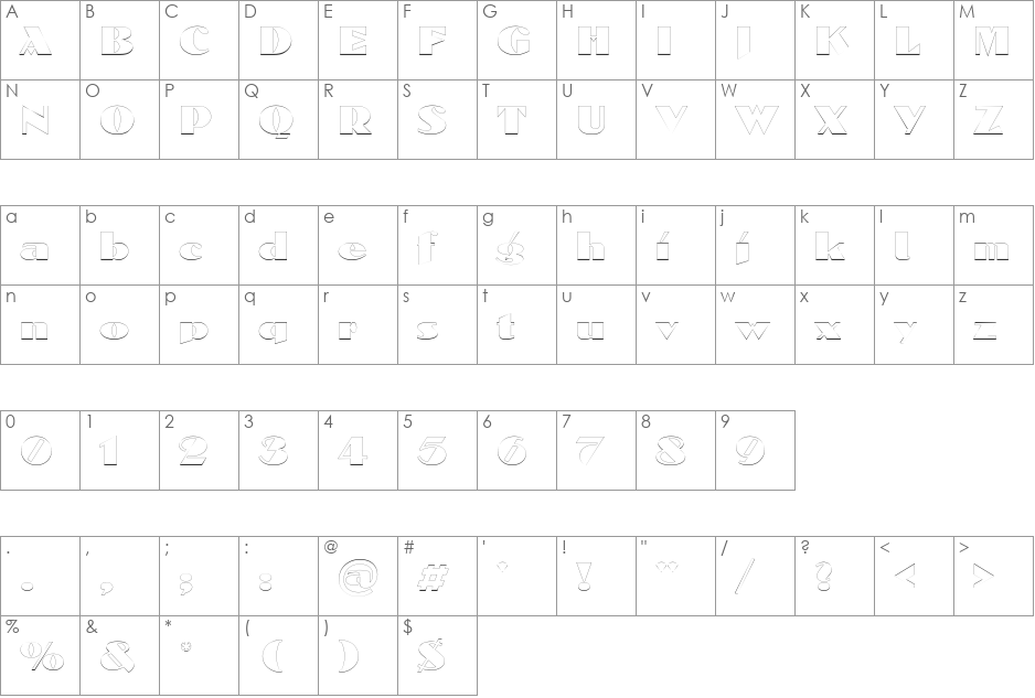 DomenicOutline font character map preview