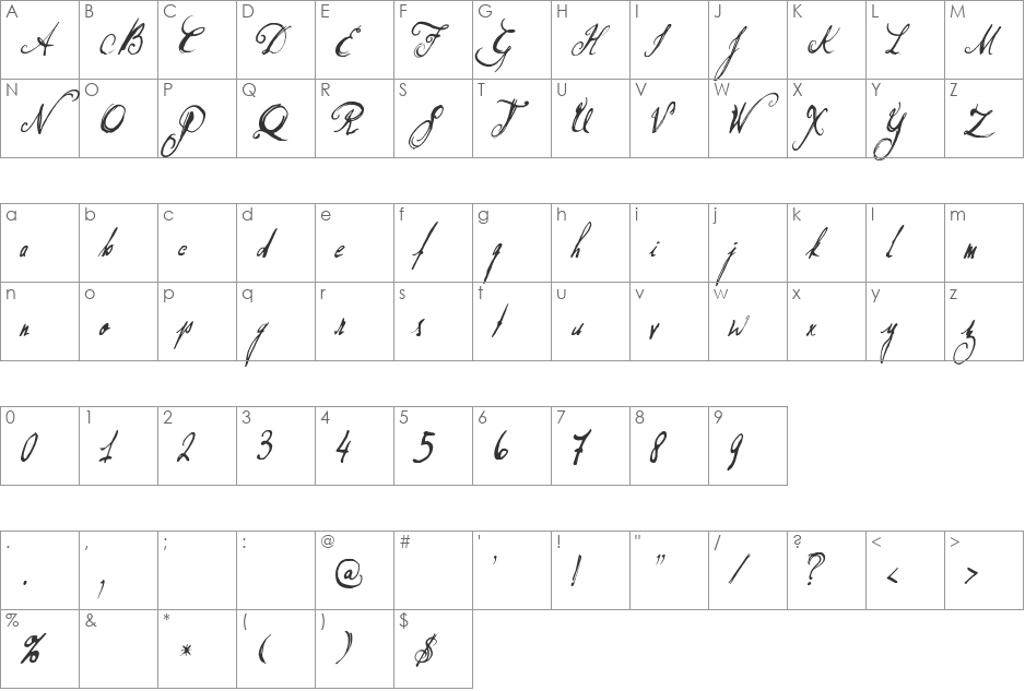 Don Quixote font character map preview