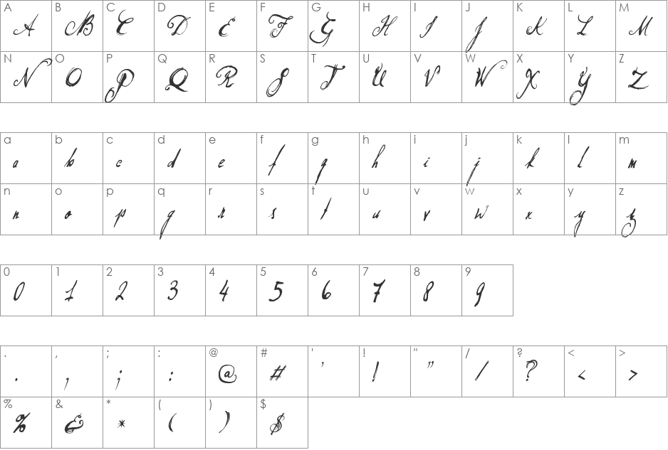 Don Quixote font character map preview