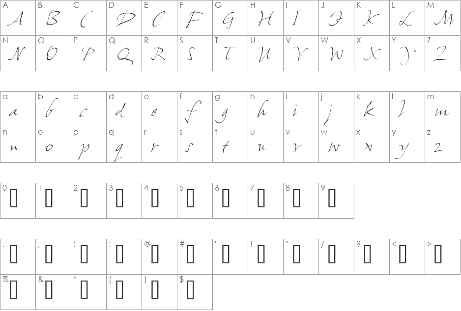 Donaldson Hand BETA font character map preview
