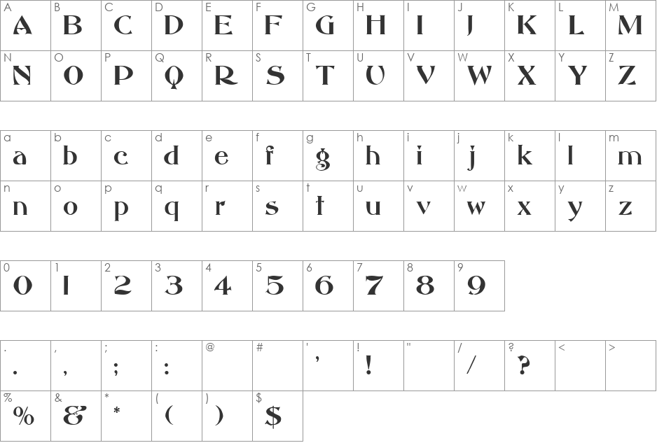Abbott Old Style font character map preview