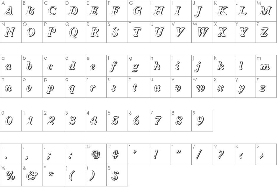 DonBeckerShadow font character map preview