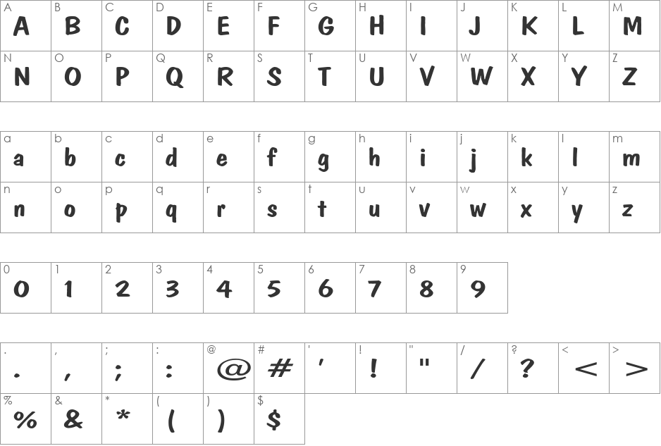 DonCasualExtended font character map preview