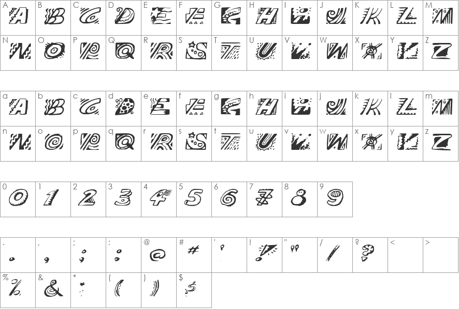 Doodle font character map preview